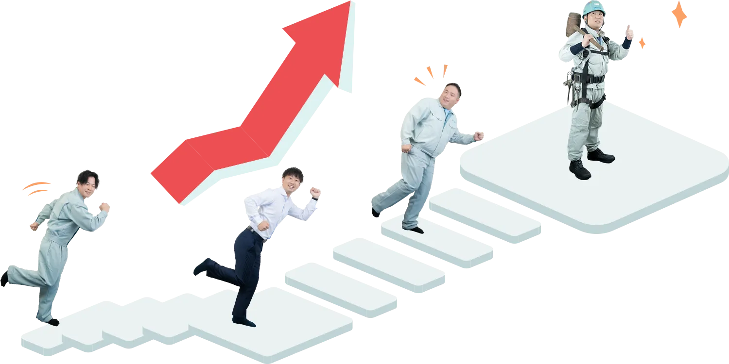 階段を駆け上がるスタッフの写真