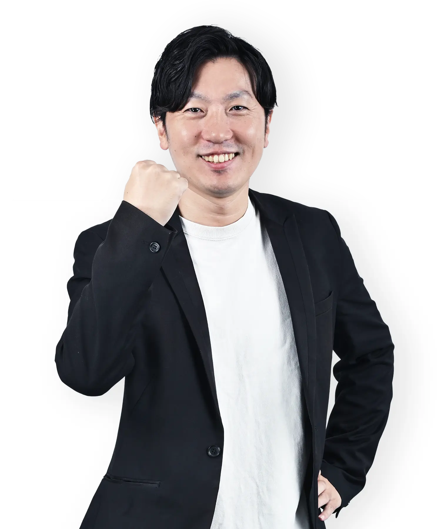 ガッツポーズする男性