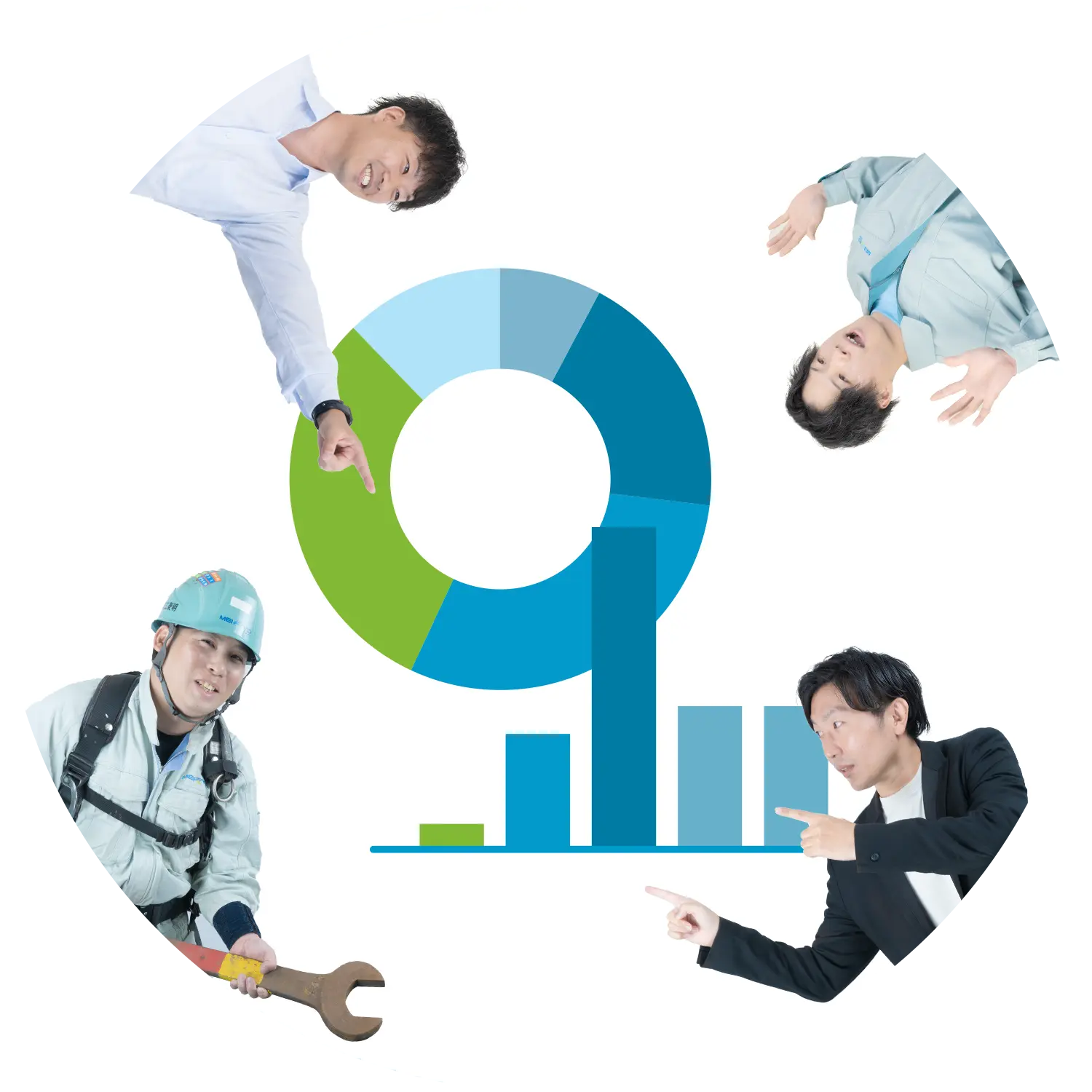 グラフを指さすスタッフの写真