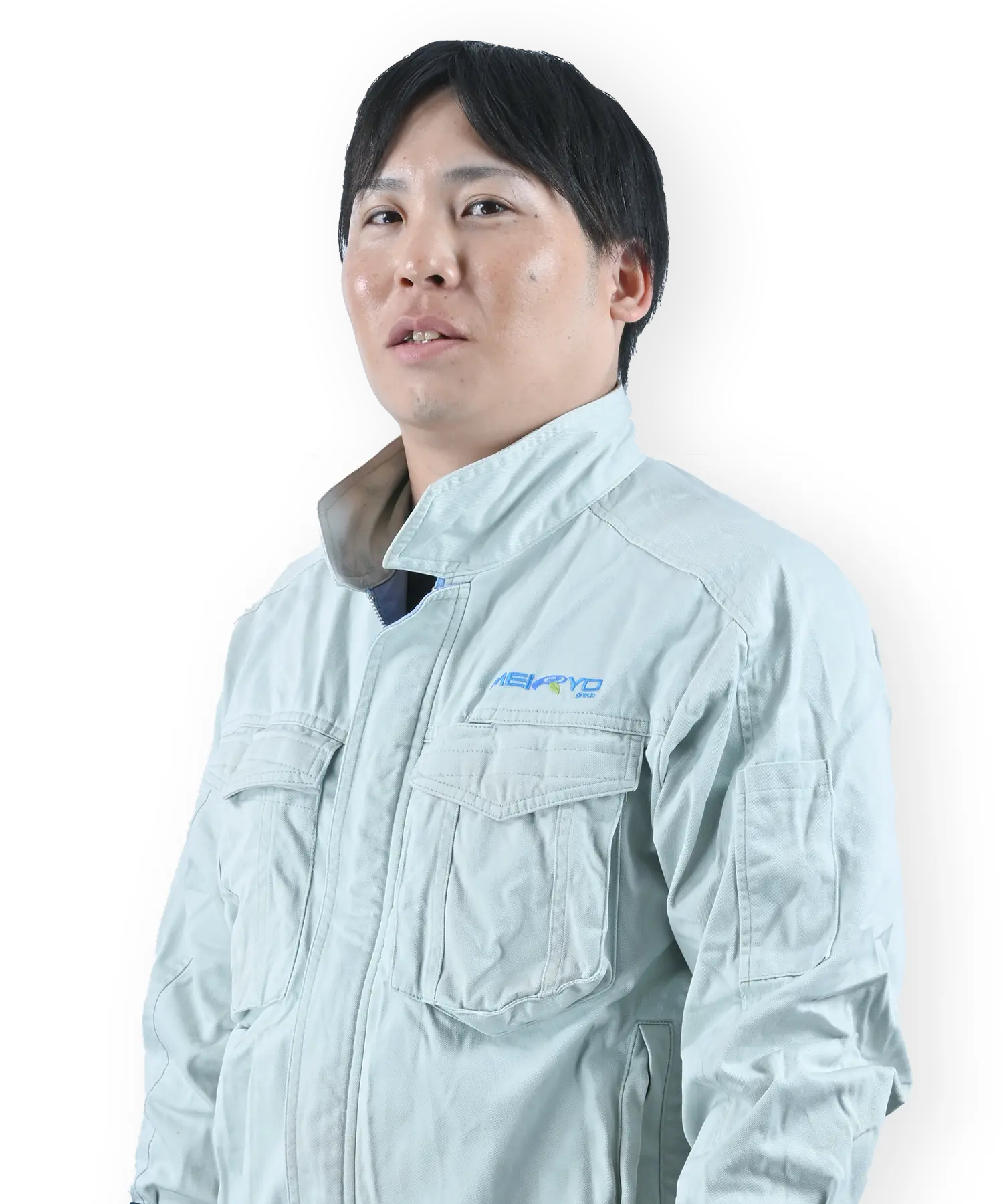 笑顔の作業着を着た男性